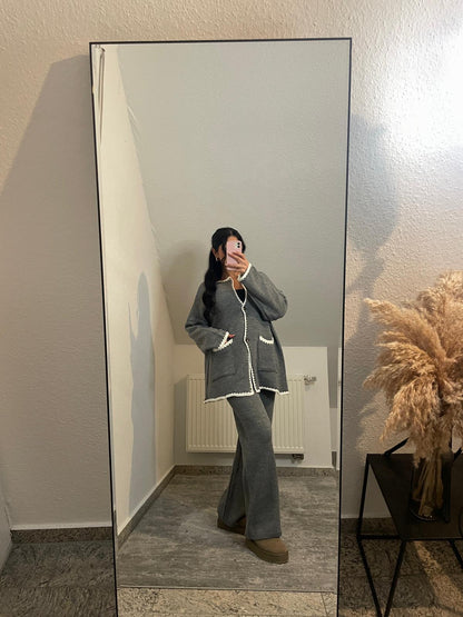 2 Teiler mit Oversize Jacke - farblich abgesetzte Ziernaht